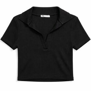 Zara Black Polo Ribbed Crop Top